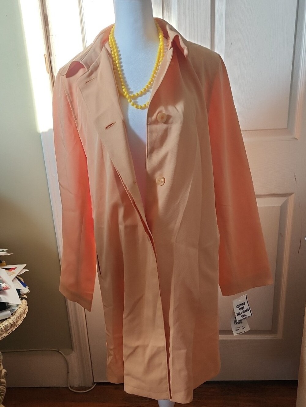 Women's Peach Single-Button Trench Coat - Picture 9 of 13